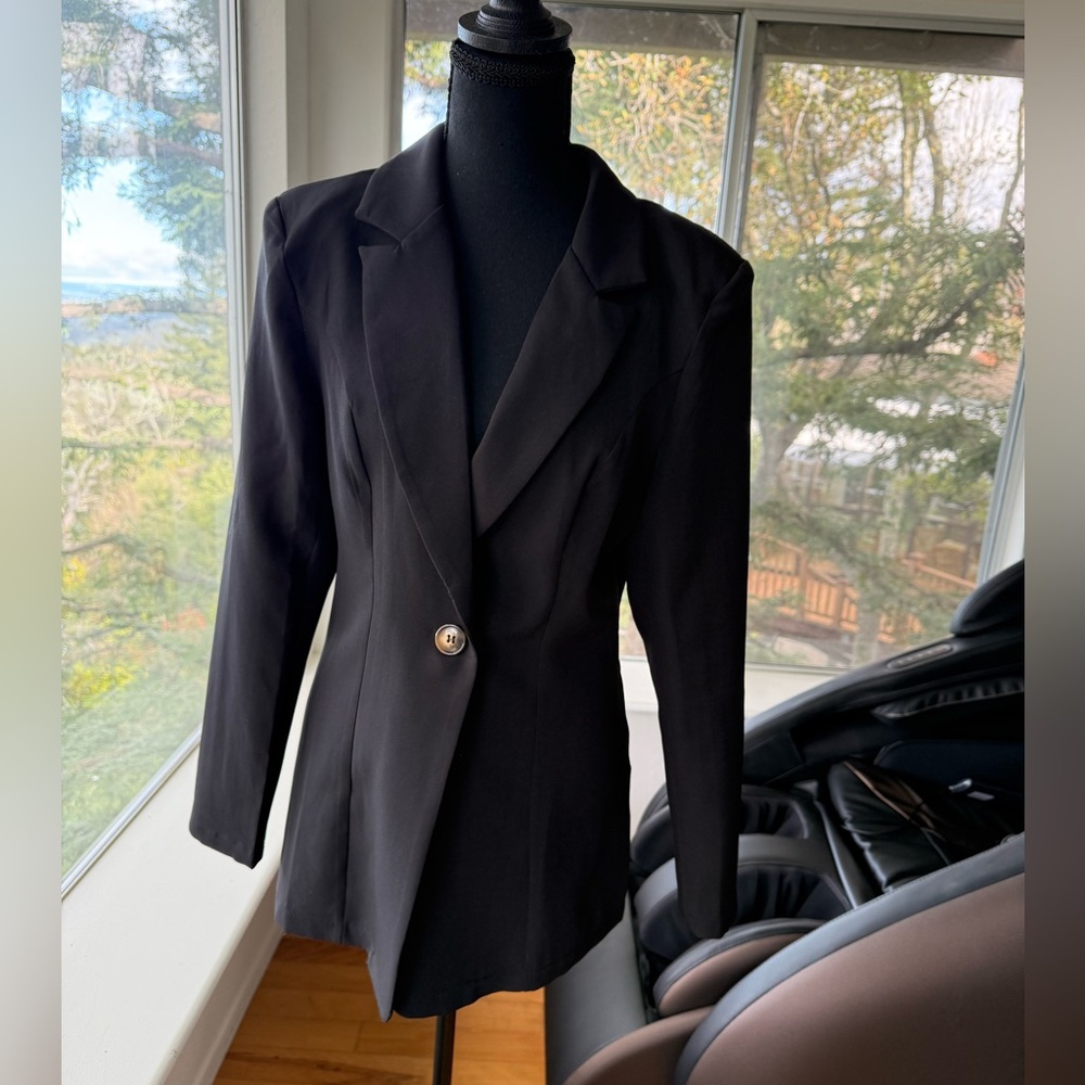 SHEIN Elegant Black Single-Button Blazer, Size Small